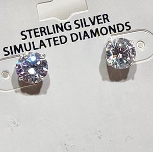Brilliance Fine Jewelry Sterling Silver Round Simulated Diamond Stud Earrings